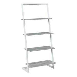 Graystone 57 in. Faux Birch/White Particle Board 4 Shelf Ladder Bookcase with Metal Frame