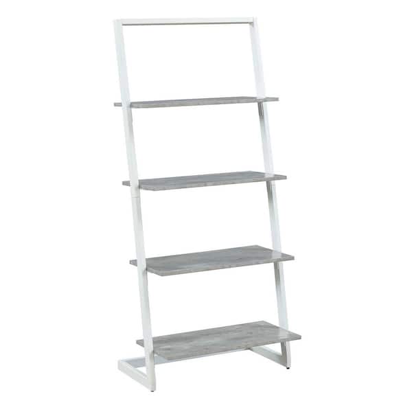 Graystone 57 in. Faux Birch/White Particle Board 4 Shelf Ladder Bookcase with Metal Frame