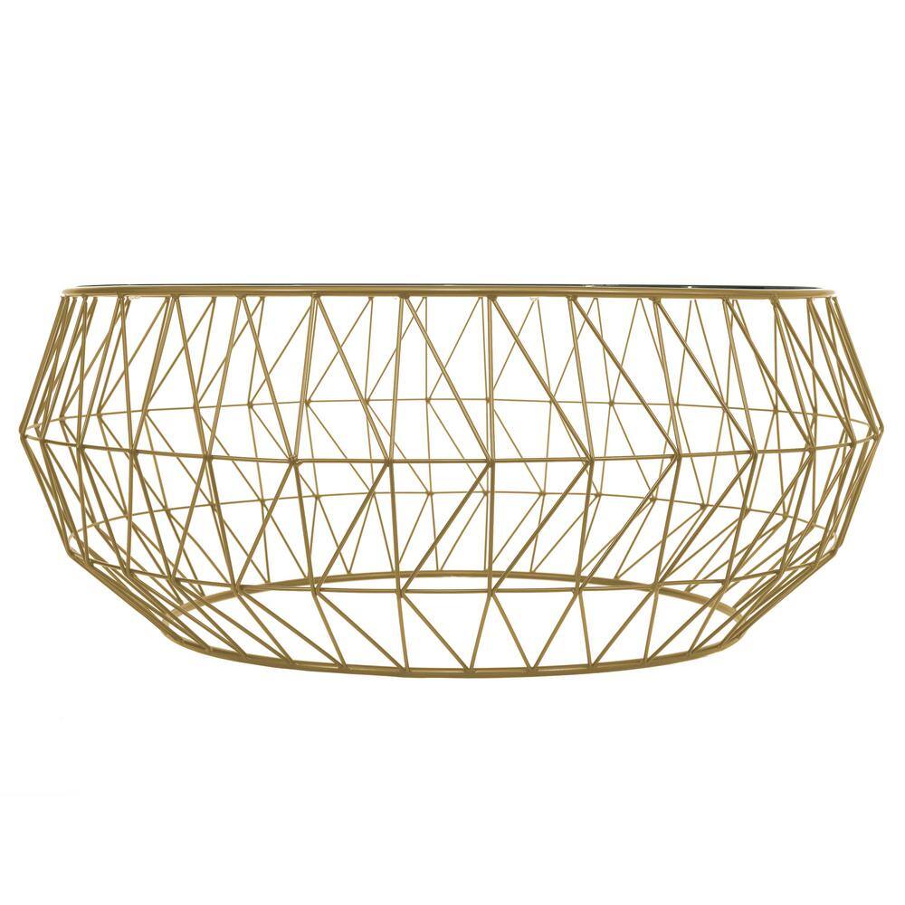 Modern Malibu 35" Round Glass Coffee Table with Geometric Gold Base