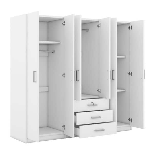 Nestfair 6-Door White Wood 70.9 in. Wardrobe with Drawers WRLH410K