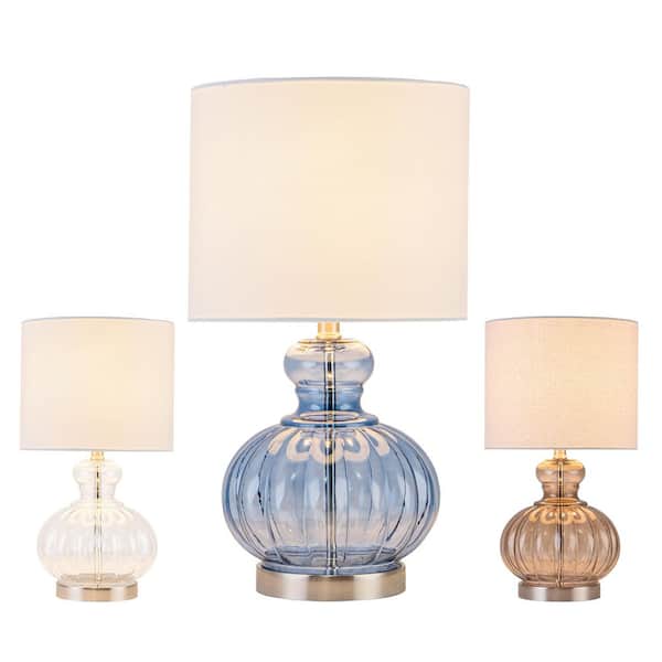 C Cattleya 20.25 in. Blue Gourd Table Lamp with Glass Base and