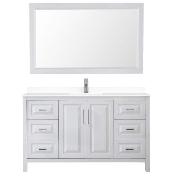 Wyndham Collection Daria 60 in. W x 22 in. D Single Vanity in White with Cultured Marble Vanity Top in White with Basin and Mirror