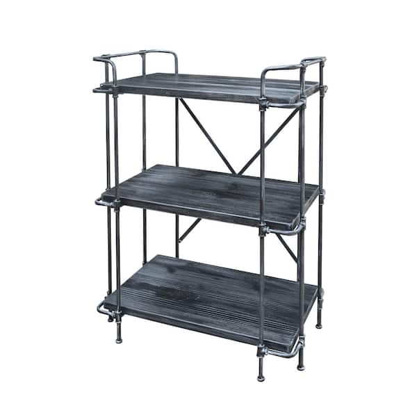 Noble House Yorktown 40.75 in. Brushed Dark Grey Wood 3-Shelf Etagere Bookcase