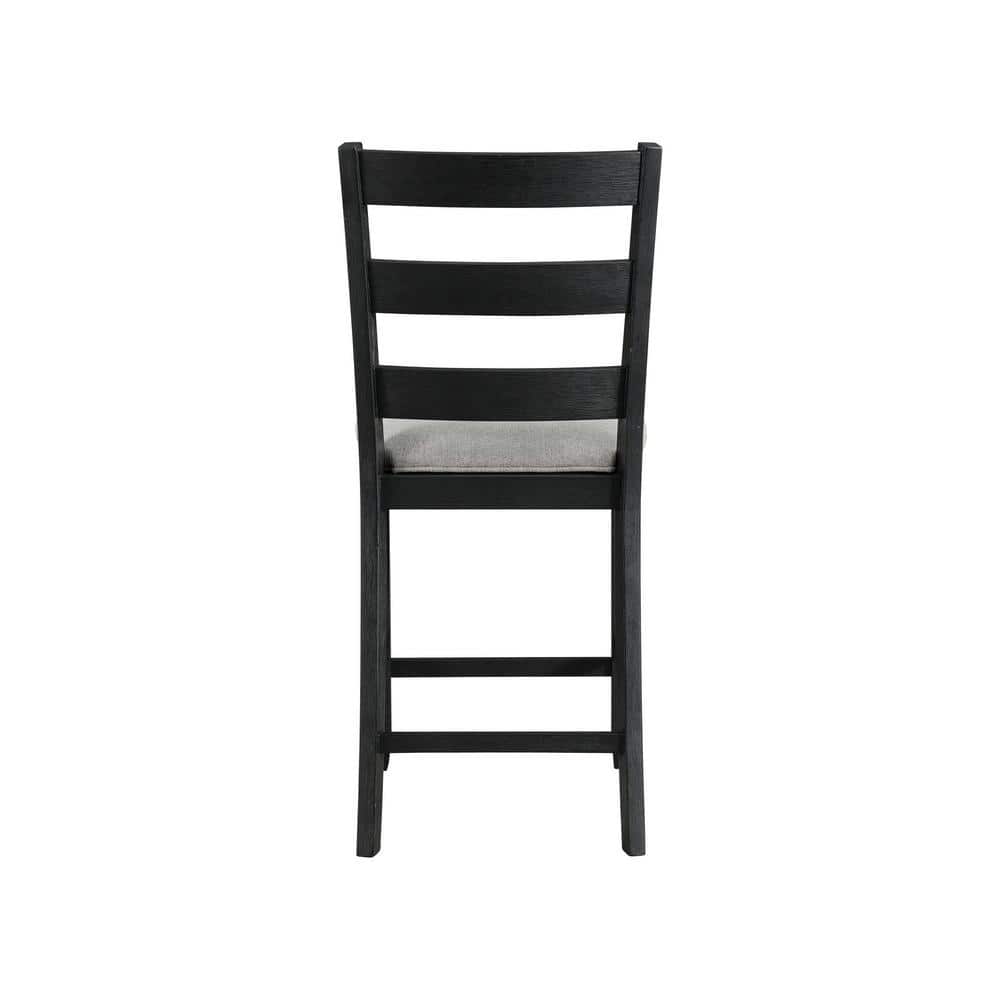 Ladderback Black Wood Side Chair with Grey Upholstered Seat
