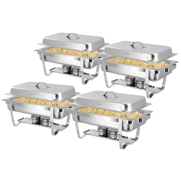 9.5 qt. Stackable Stainless Steel Professional Chafing Dish/Food Warmer/Buffet Server Serving Trays, Set of 4