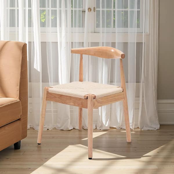 Natural-beige Solid Wood Woven Dining Room Chair (Set of 2)