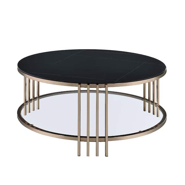 Acme Furniture Zaidee 35 in. Champagne Round Stone Coffee