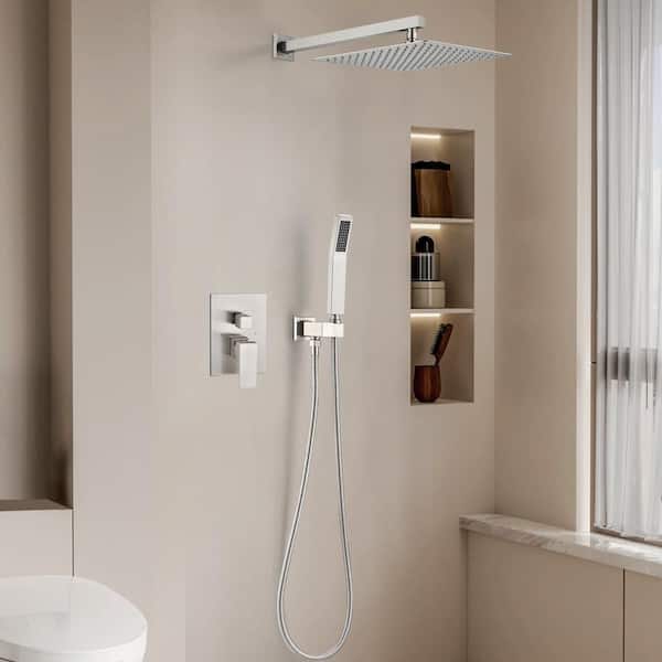 Satico 1-Spray Patterns 11.8 in. Wall Mount Dual Fixed and Handheld Shower Head with 2.5 GPM in Brushed Nickel