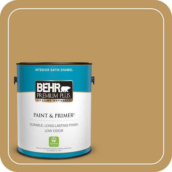 BEHR PREMIUM PLUS 1 gal. #330F-5 Golden Bear Satin Enamel Low Odor Interior Paint & Primer