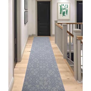 Trellis Floral Abstract Design Cut to Size Gray 26 " Width x Your Choice Length Custom Size Slip Resistant Runner rug