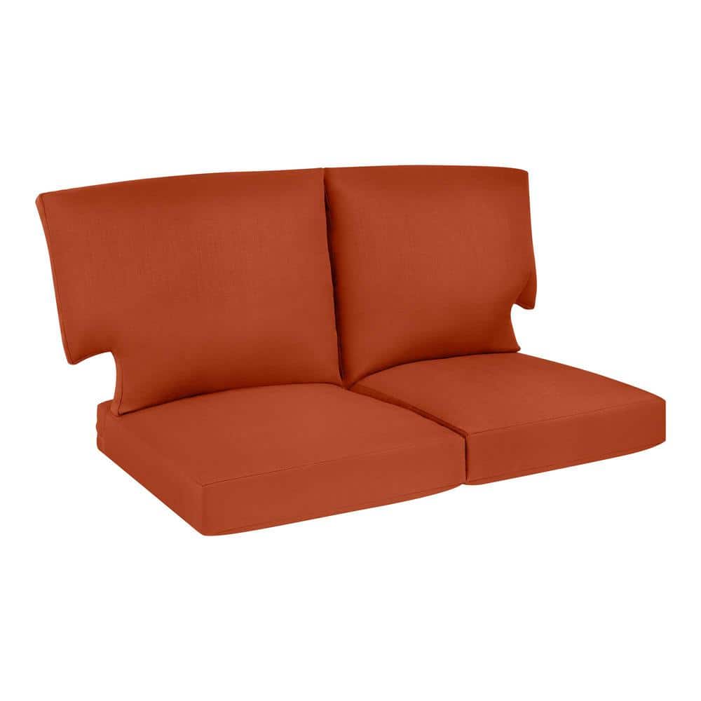 Hampton Bay Charlottetown 23.5 in. x 26.5 in. CushionGuard 4-Piece Outdoor Loveseat Replacement Cushion Set in Quarry Red -  89-QR46LV
