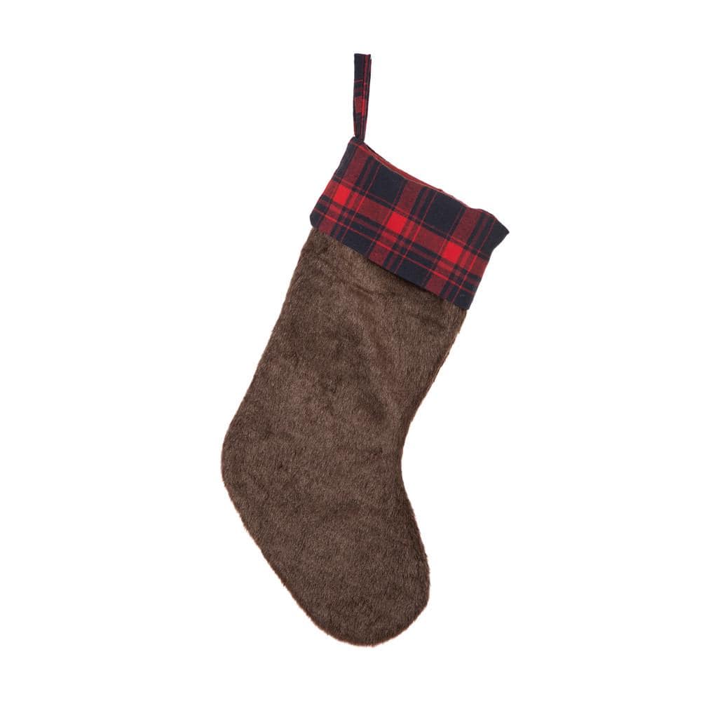Glitzhome 19 in. L Plush Stocking with Plaid Cuff 1113004084 The Home Depot