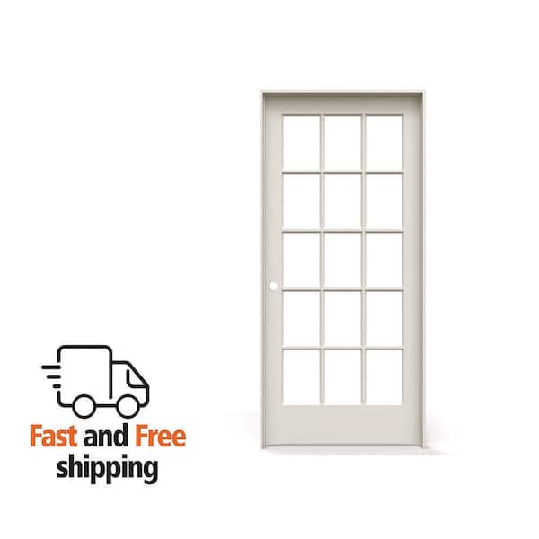 36 in. x 80 in. Right Handed Primed Composite Clear Glass 15 Lite True Divided Single Prehung Interior Door