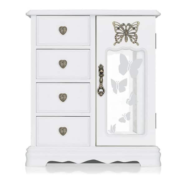 Wooden Jewelry Box with 4-Drawers Built-in Necklace Carousel and