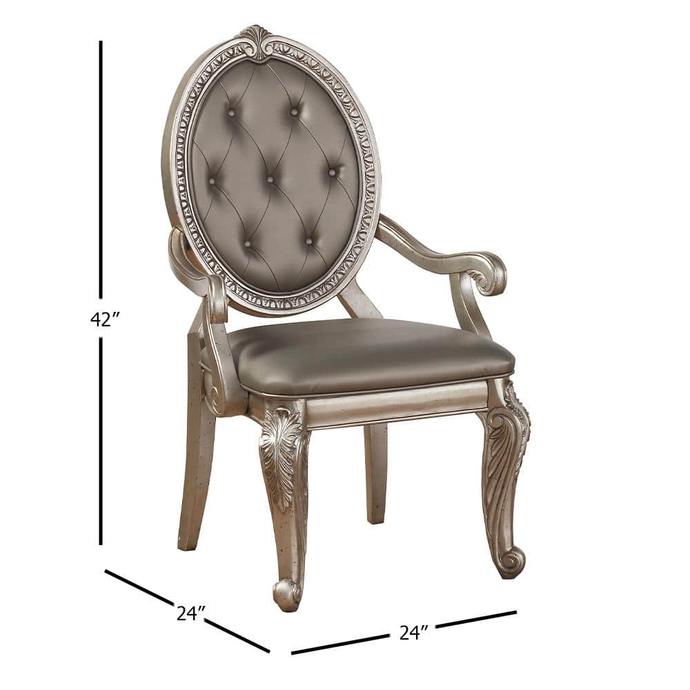 Northville 24" Gray Faux Leather and Wood Antique Arm Chair