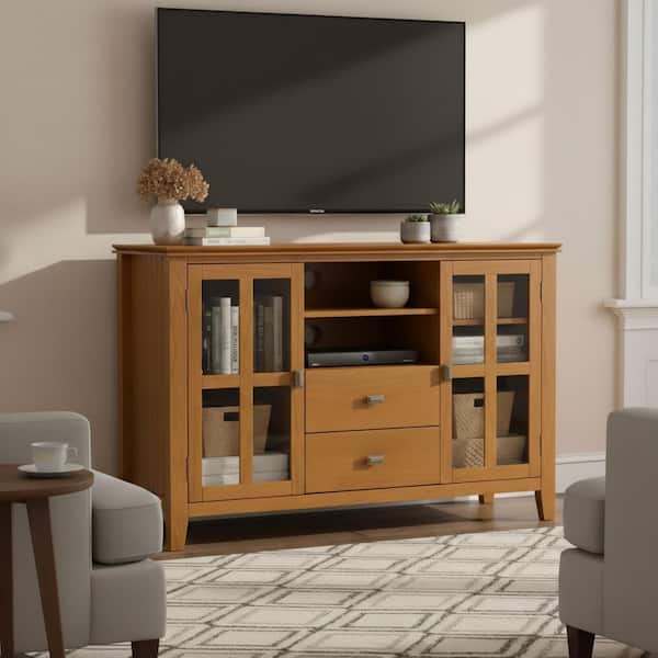 Simpli Home Artisan 53 in. Honey Brown Transitional TV Stand with