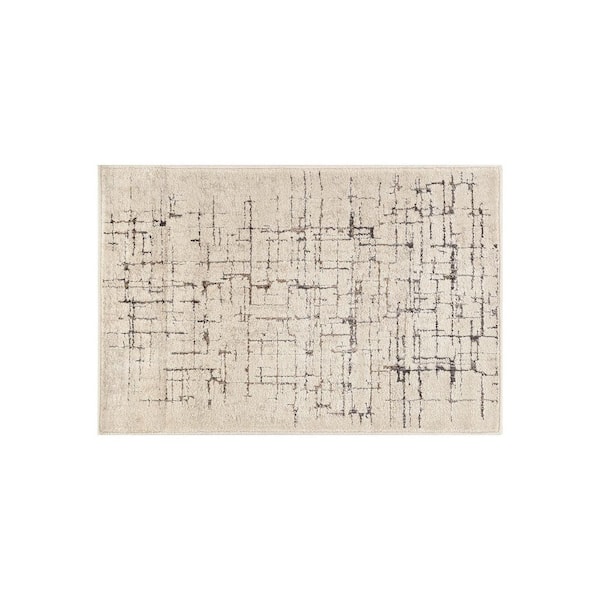 Modern Abtract Linear Indoor High-Low Area Rug 2 ft. x 4 ft. Cream