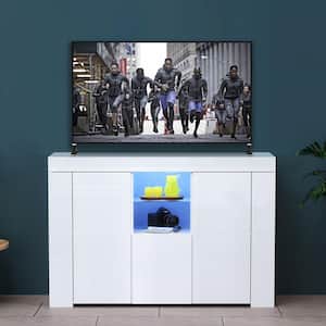 45.7 in. White TV Stand with 3-Storage Drawers and LED Lights Fits TV's up to 50 in.