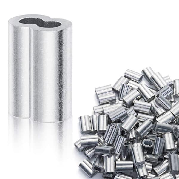 1/8 in. Aluminum Crimping Loop Sleeves for 3-3.4mm Wire Rope and Cable, 100-Piece Pack for Securing