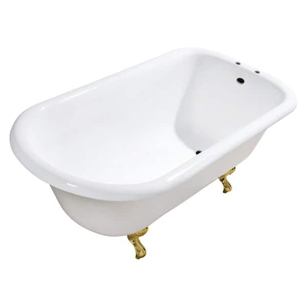 Kingston Brass Aqua Eden 54 in. x 30 in. Cast Iron Clawfoot Soaking Bathtub in White/Brushed Brass with 7 in. Faucet Drillings