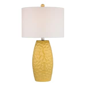 27 in. Sunshine Yellow Ceramic Table Lamp with White Linen Shade