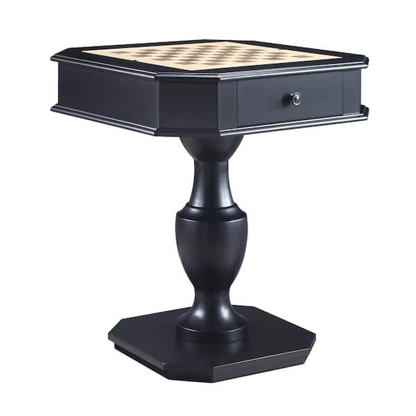 Acme Furniture Galini 28 in. Black Square Wood Game Table with 2-Drawers and Pedestal Base