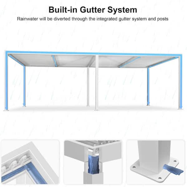 14 ft. x 24 ft. White Aluminum Frame Outdoor Hardtop Louvered Pergola with Adjustable Sunshade Roofs and In-Built Gutter