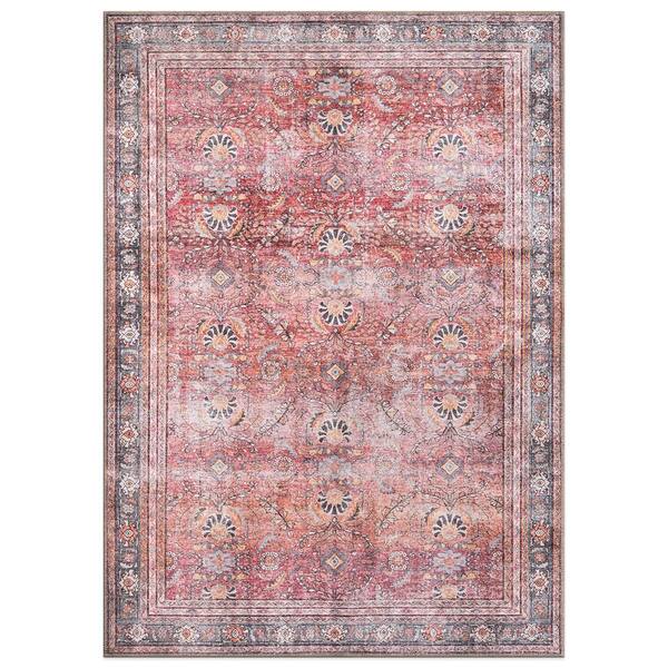 World Rug Gallery Amber Red 3 ft. 3 in. x 5 ft. Vintage Inspired Machine Washable Non Slip Area Rug
