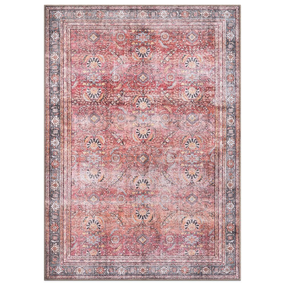 Amber Red 9 ft. x 12 ft. Vintage Inspired Machine Washable Non Slip Area Rug price history on PriceWatchPro