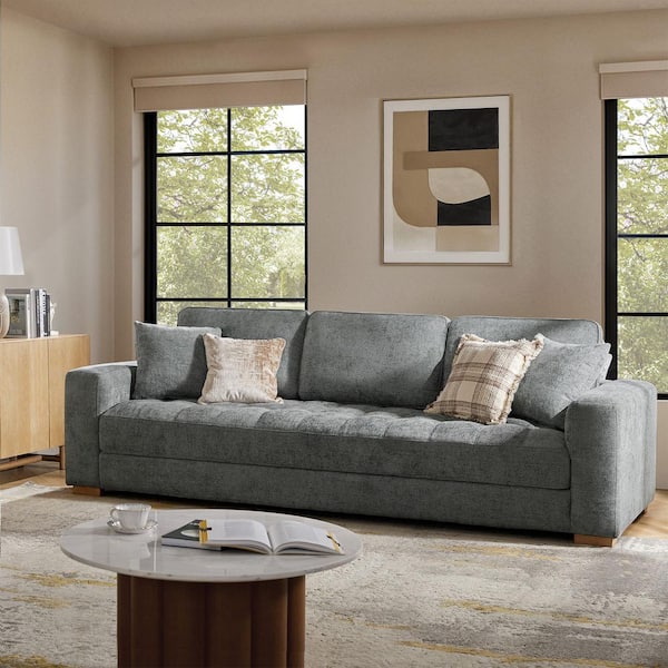 JAYDEN CREATION Eckhard 110 in. W Contemporary Style 4-Seater Straight Arm Fabric Upholstered Sofa in Gray