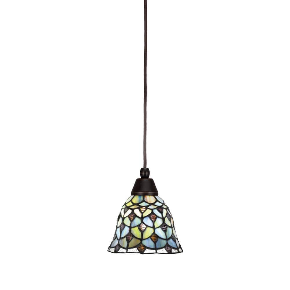 Bryson 7 in. 1-Light Dark Granite Cord Pendant Light with 7 in. Crescent Ar