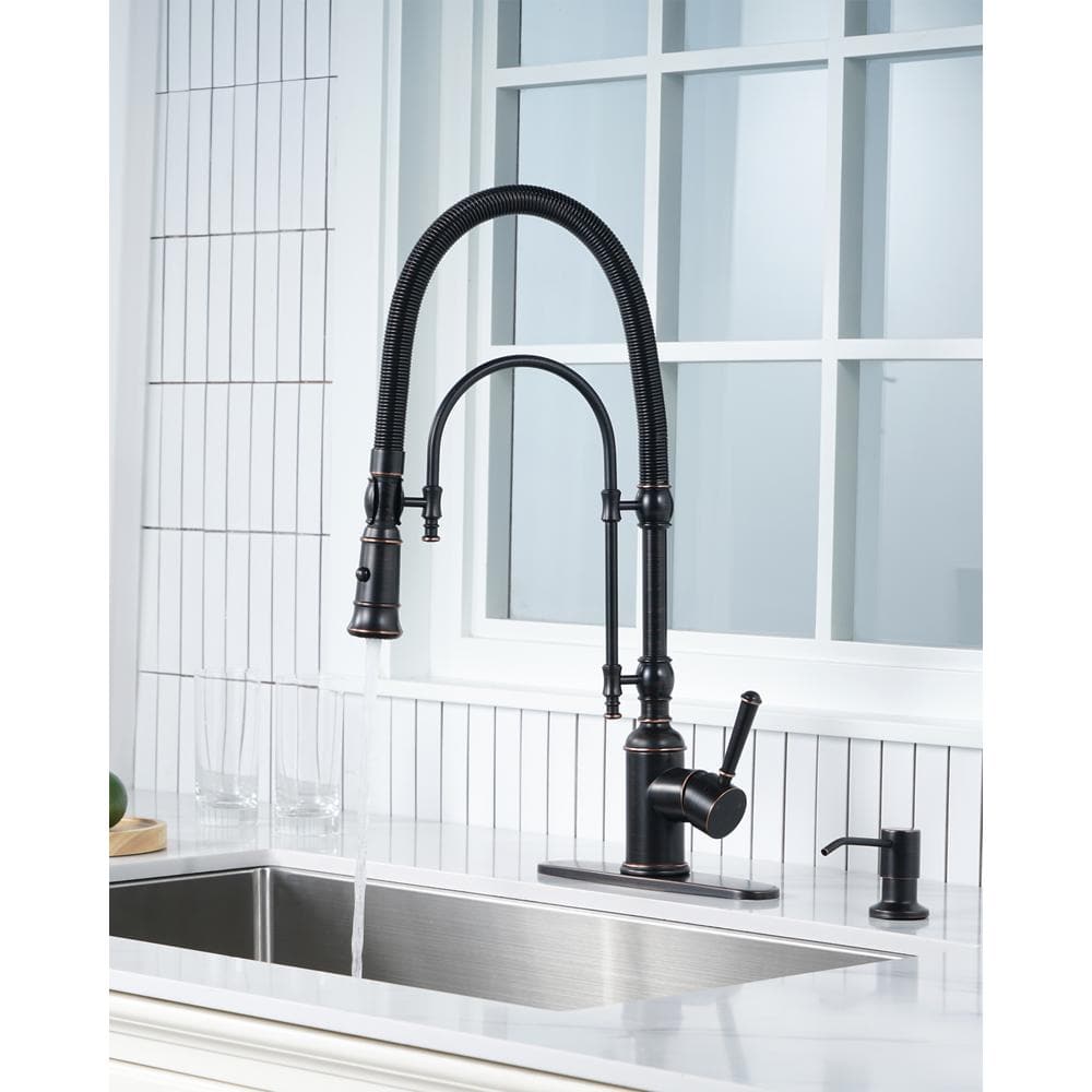 Oil-Rubbed Bronze High-Arc Kitchen Faucet with Pull-out Spray
