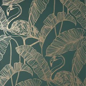 Mulholland Dark Green Flamingo Paper Wallpaper