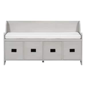 Gray Storage Bench with Movable Cushion Entryway Bench with Drawers and Backrest