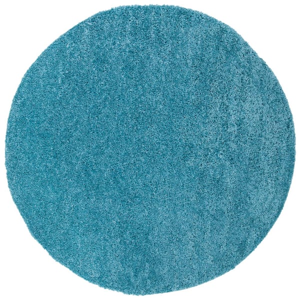 August Shag 3 ft. x 3 ft. Round Turquoise Solid Color Area Rug