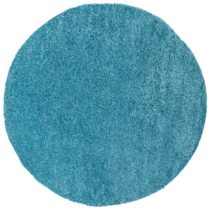 August Shag Turquoise 7 ft. x 7 ft. Round Solid Area Rug