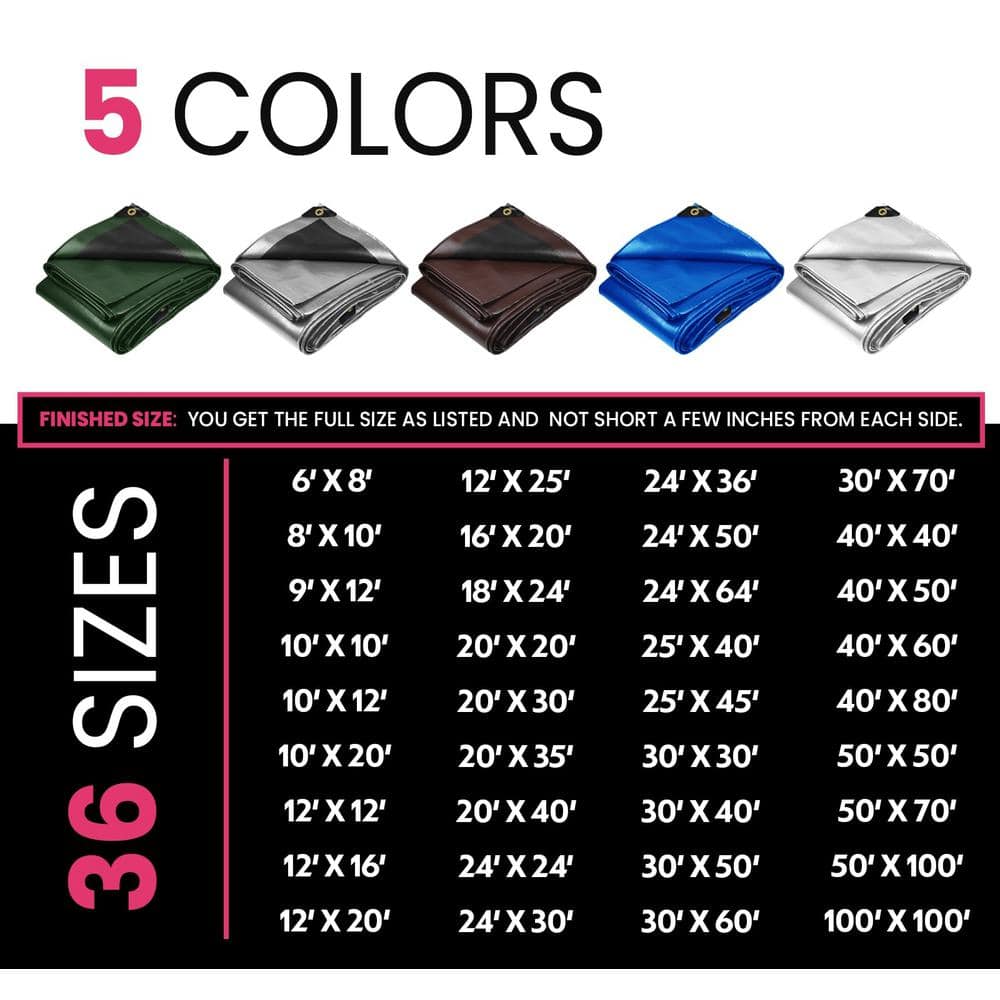 Silver/Black 12' x 20' Heavy Duty Waterproof Poly Tarp