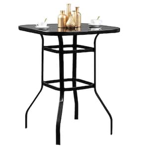 Casemo Steel Black Bar Height Glass Top Dining Table