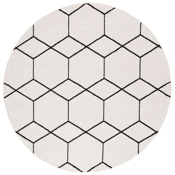 Tulum 7 ft. x 7 ft. Ivory/Black Geometric Modern Round Area Rug