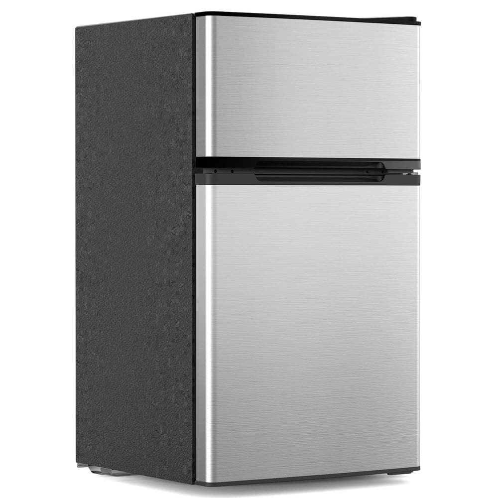 Classic 19.37 in. 3.1 cu. ft. 2-Door Mini-Refrigerator in Steel Silver with Compact Freezer Low Noise