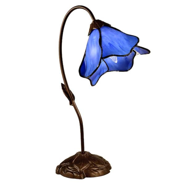 Dale Tiffany 19 in. 1-Light Blue Lily Dark Antique Bronze Poelking Table Lamp