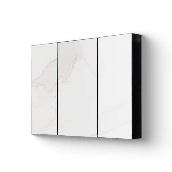 39 in. W x 28 in. H Black Rectangular Aluminum Surface Mount Medicine Cabinet with Mirror, Removable Laminates