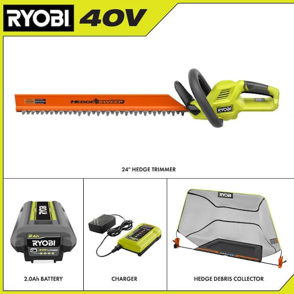 40V 24 in. Cordless Battery Hedge Trimmer with Debris Collector and 2.0 Ah Battery and Charger