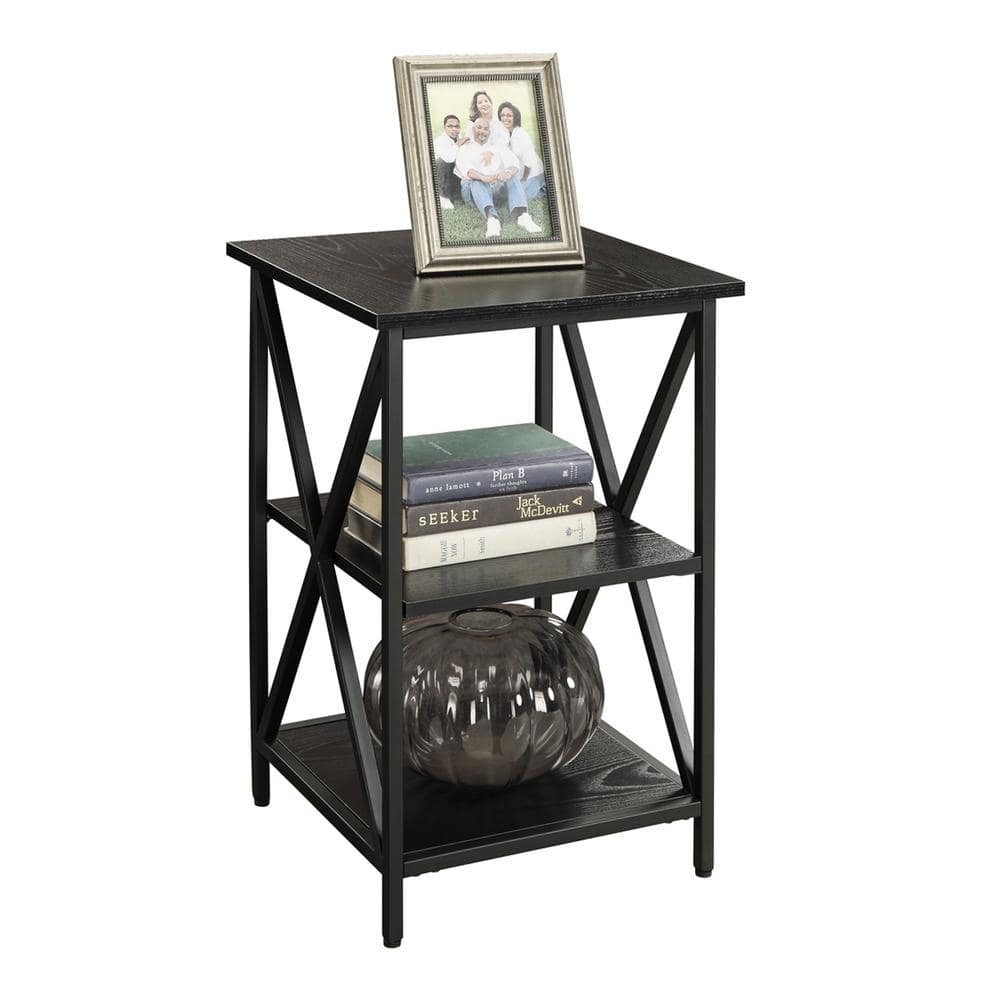 Black and Cherry 3-Tier Wood Metal End Table