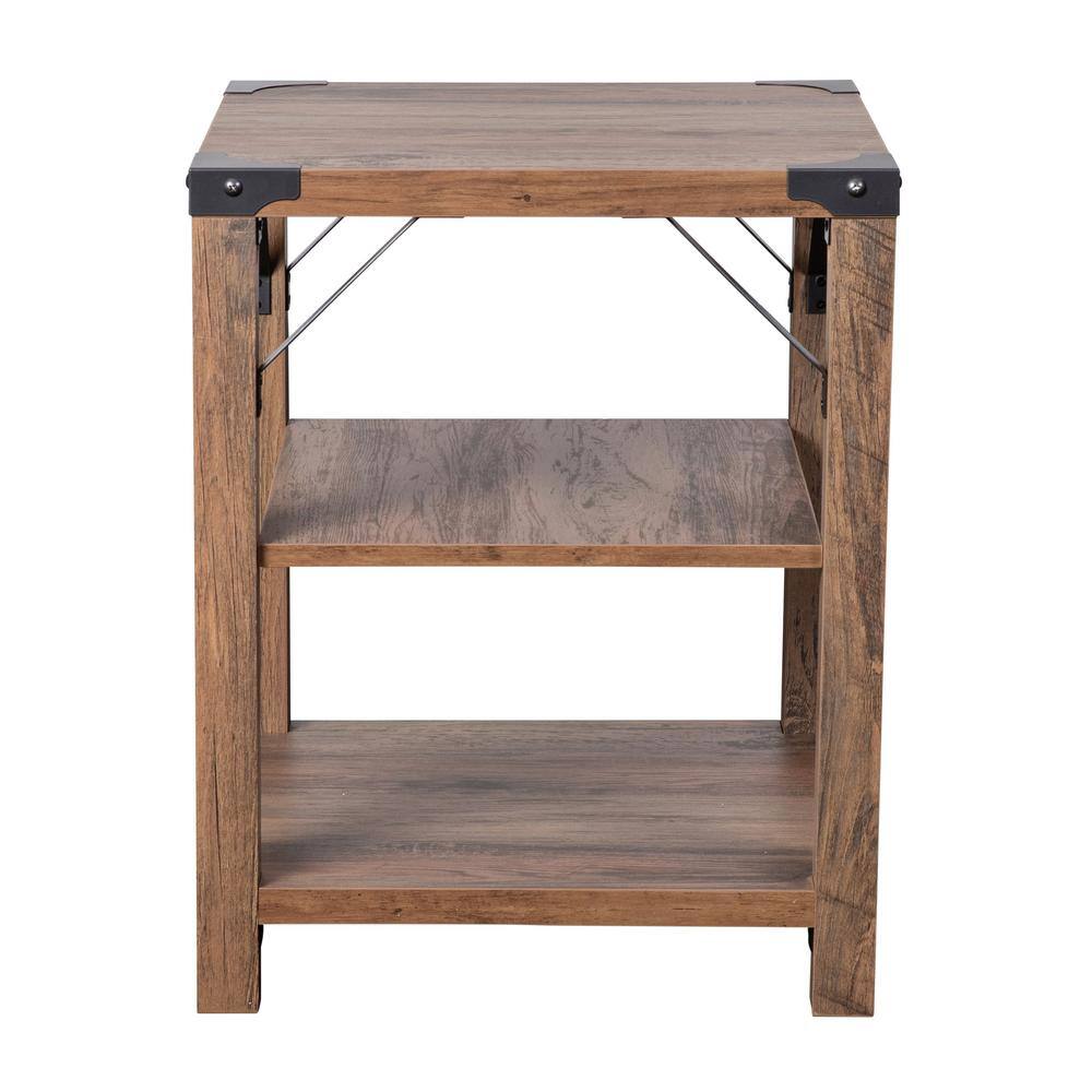 Rustic Oak and Metal 3-Tier Square End Table