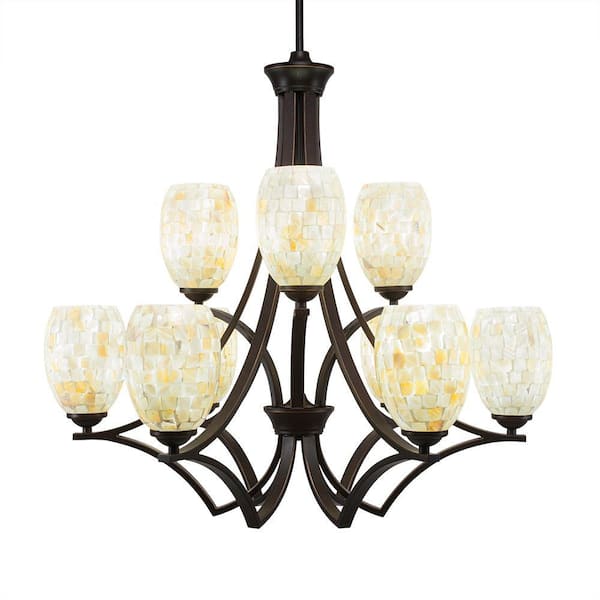 Unbranded Clevelend 9-Light Dark Granite Chandelier, Round Chandelier with 5" Ivory Glaze Seashell Glass Shades, No bulbs included