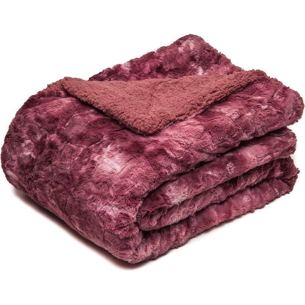 Dark Rose Faux Fur Reversible Sherpa Throw Blanket