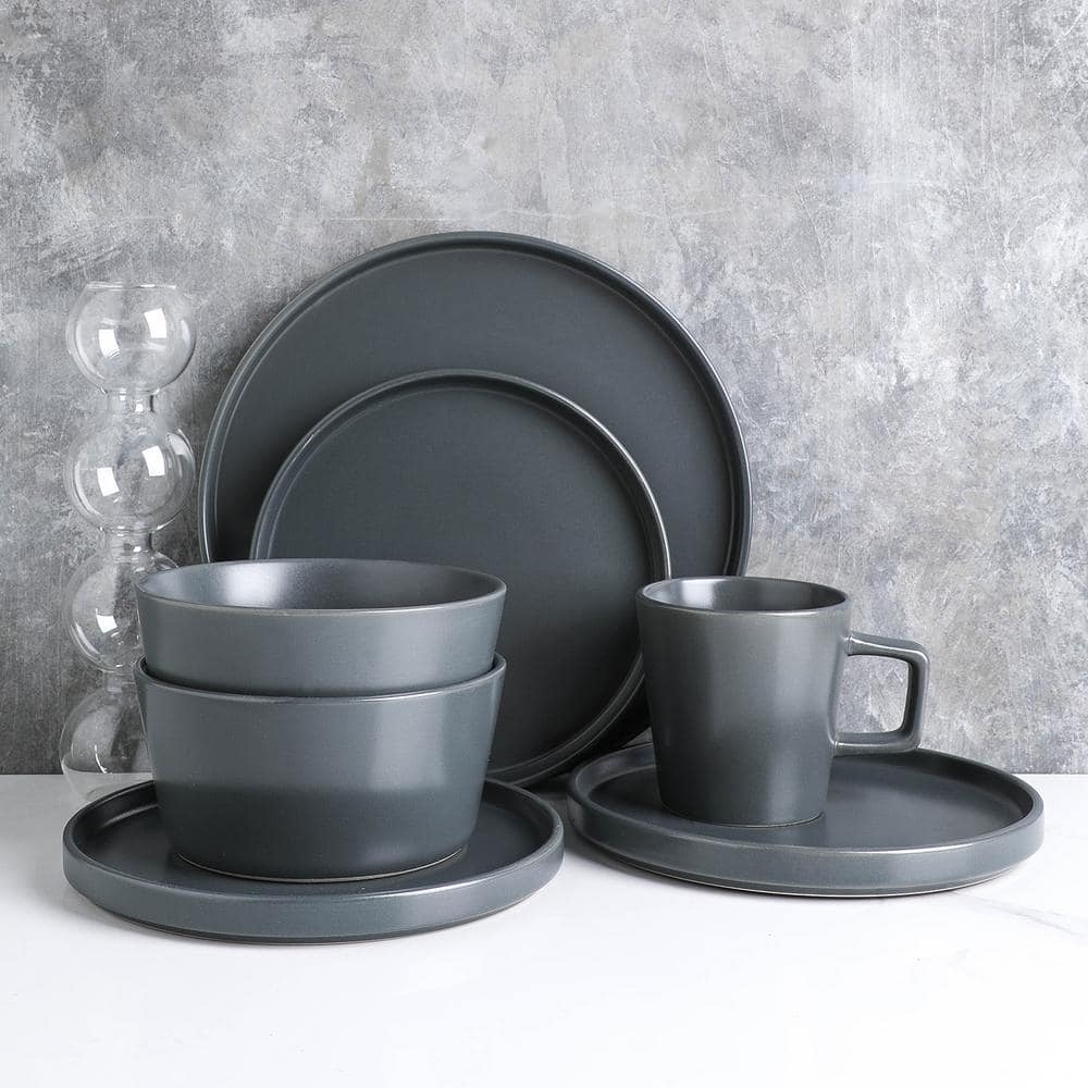 STONE LAIN Stone Lain Celina 16-Piece Gray Matte Dinnerware Set