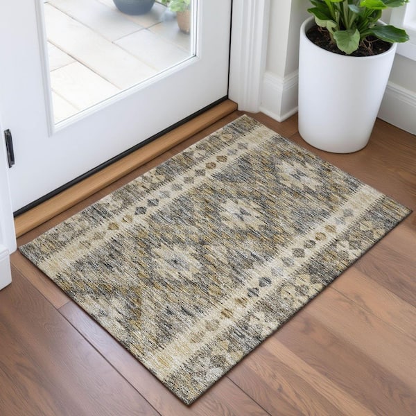 Mayfield Premium Machine Washable Abstract AMF1226 Beige 2 ft. x 3 ft. Area Rug