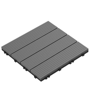 1 ft. x 1 ft. Outdoor Interlocking Slatted Wood Composite Deck Tile in Dark Gray (24-Tiles)